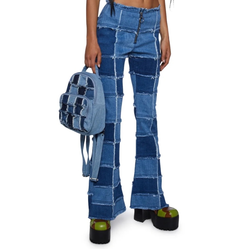 Patchwork Blue Denim Flared Jeans - image 2